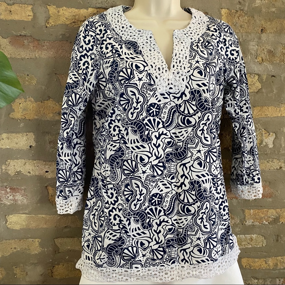 VINEYARD VINES ~ Nautical Crochet Print Blouse - Picture 1 of 10